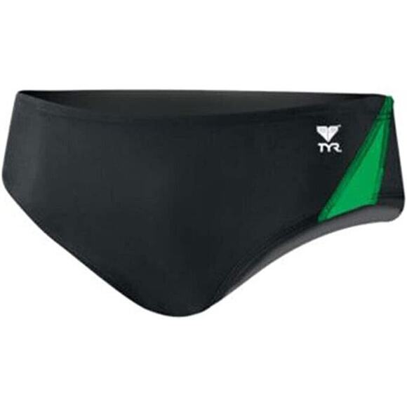 NEW TYR Male Competition Alliance Splice Racer Brief Swimsuit Black Green Sz 36 - Picture 1 of 8